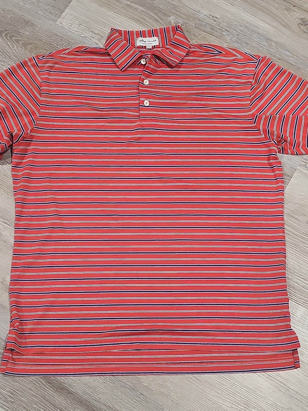 Peter Millar Red and White Striped Men's Polo